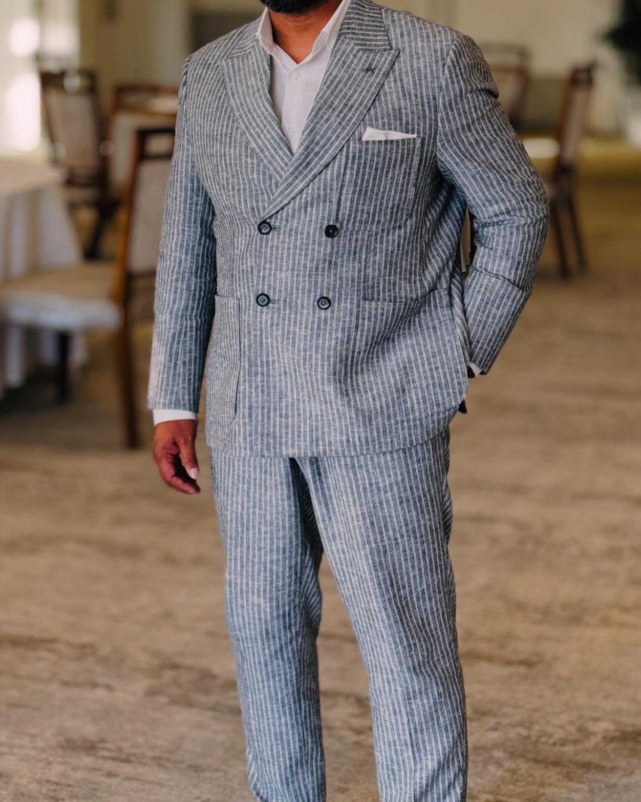 Dark Grey Striped Linen Suit