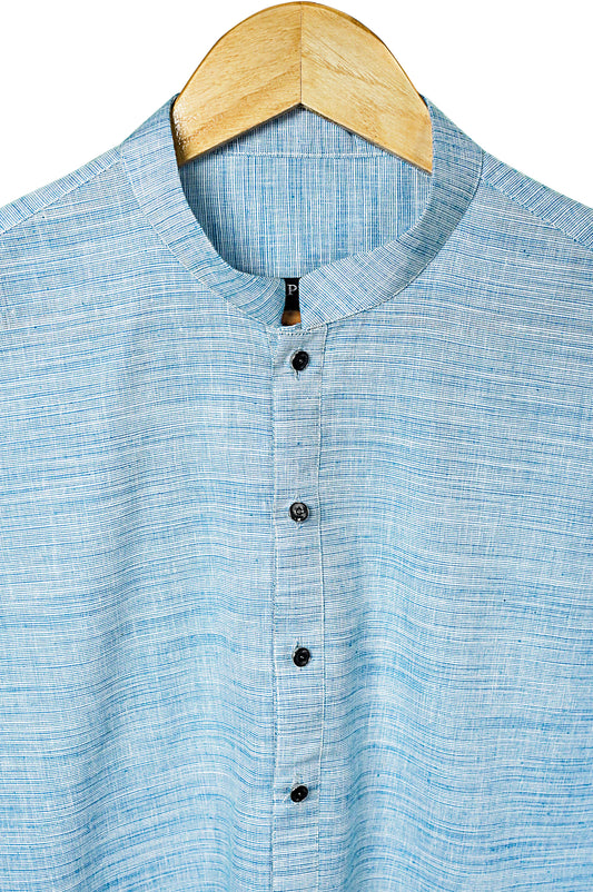 Texture Blue Linen Kurta