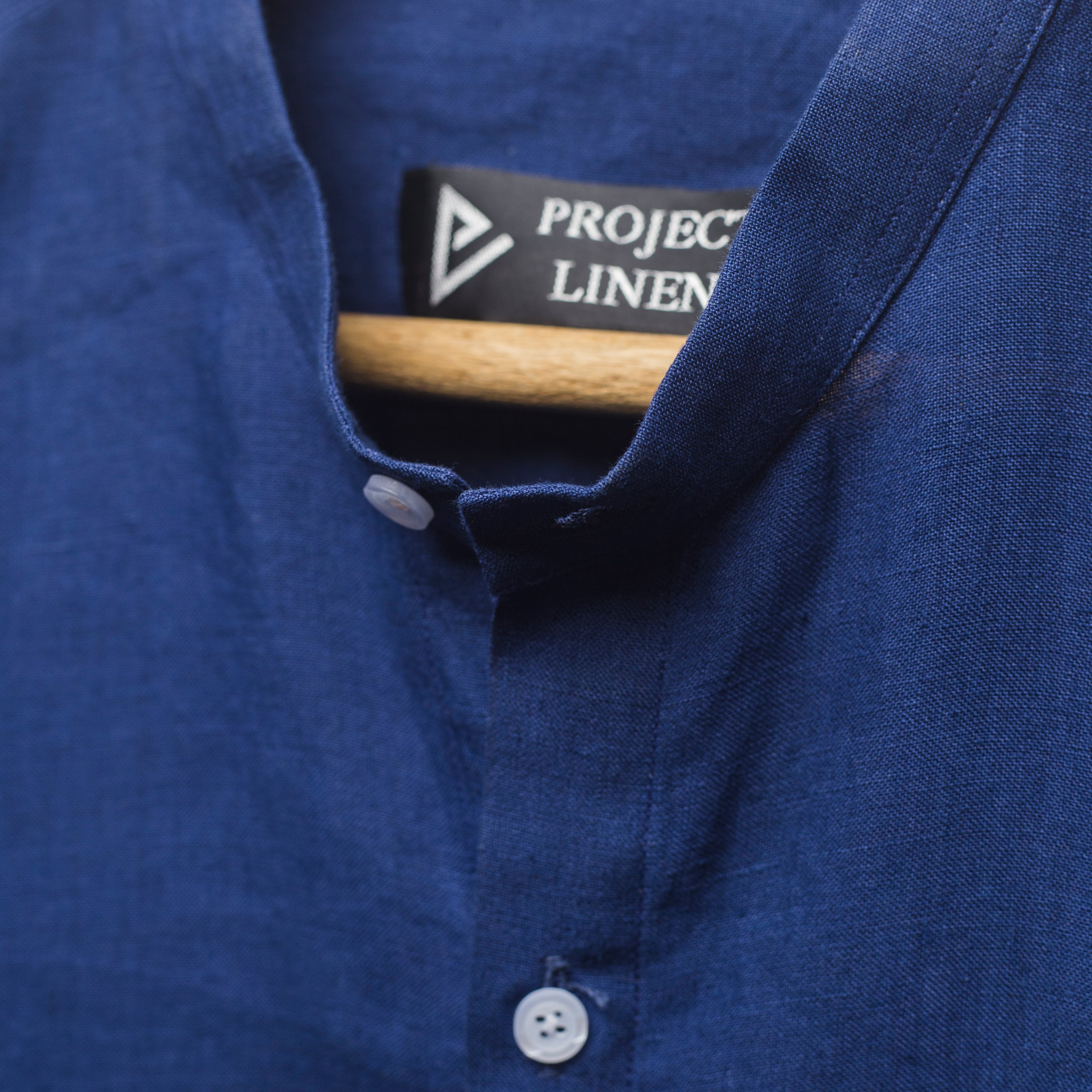 Project Linen Berry Blue Band Collar Linen Shirt – Project Linen