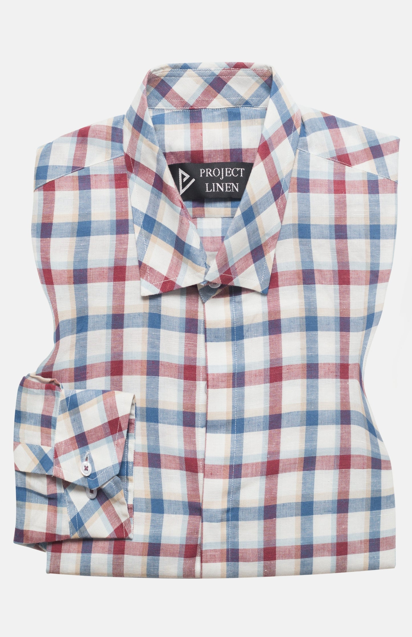 Blue & Red Checkered Linen Shirt - Her's