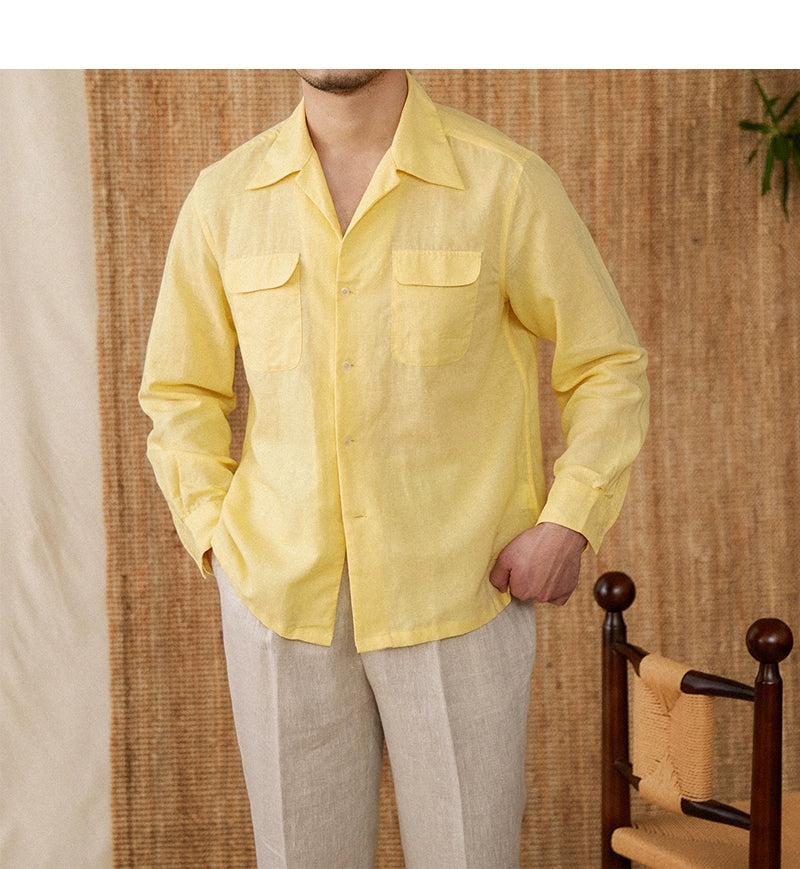 Lime Yellow Linen Safari Shirt