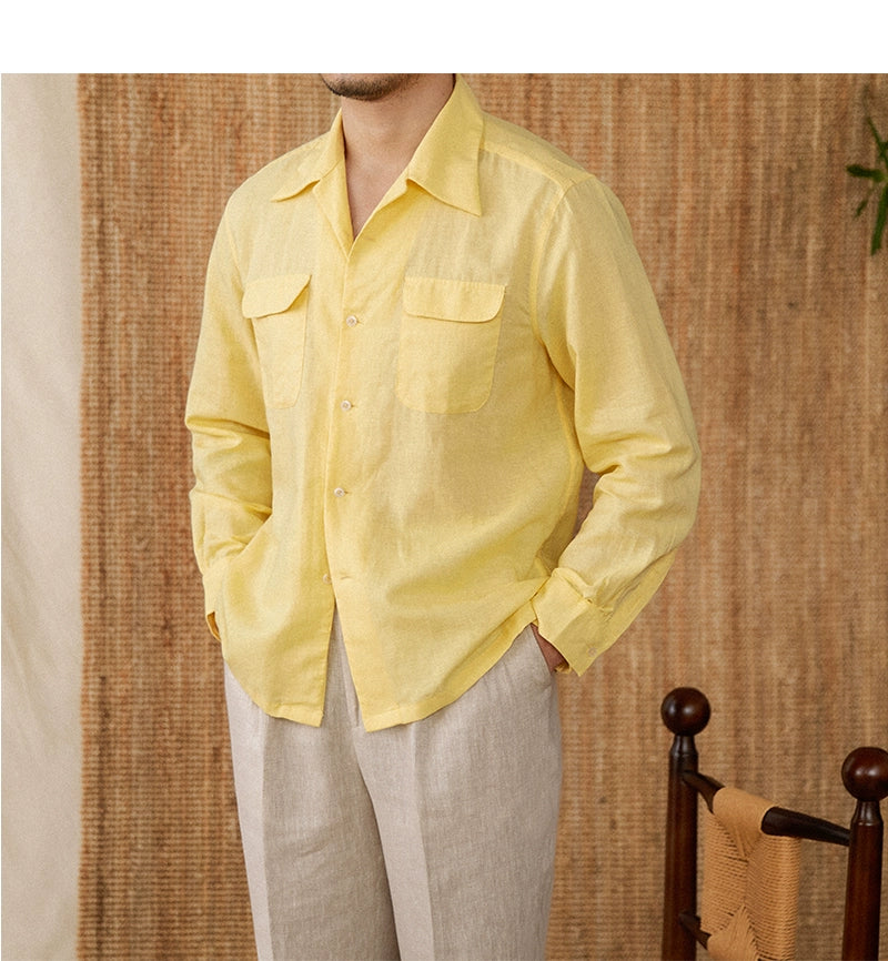 Lime Yellow Linen Safari Shirt