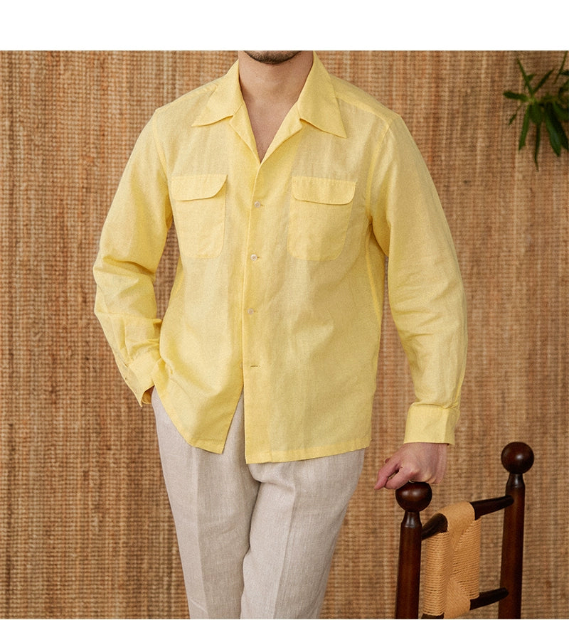 Lime Yellow Linen Safari Shirt