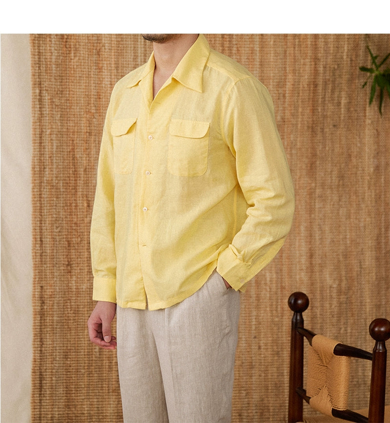 Lime Yellow Linen Safari Shirt