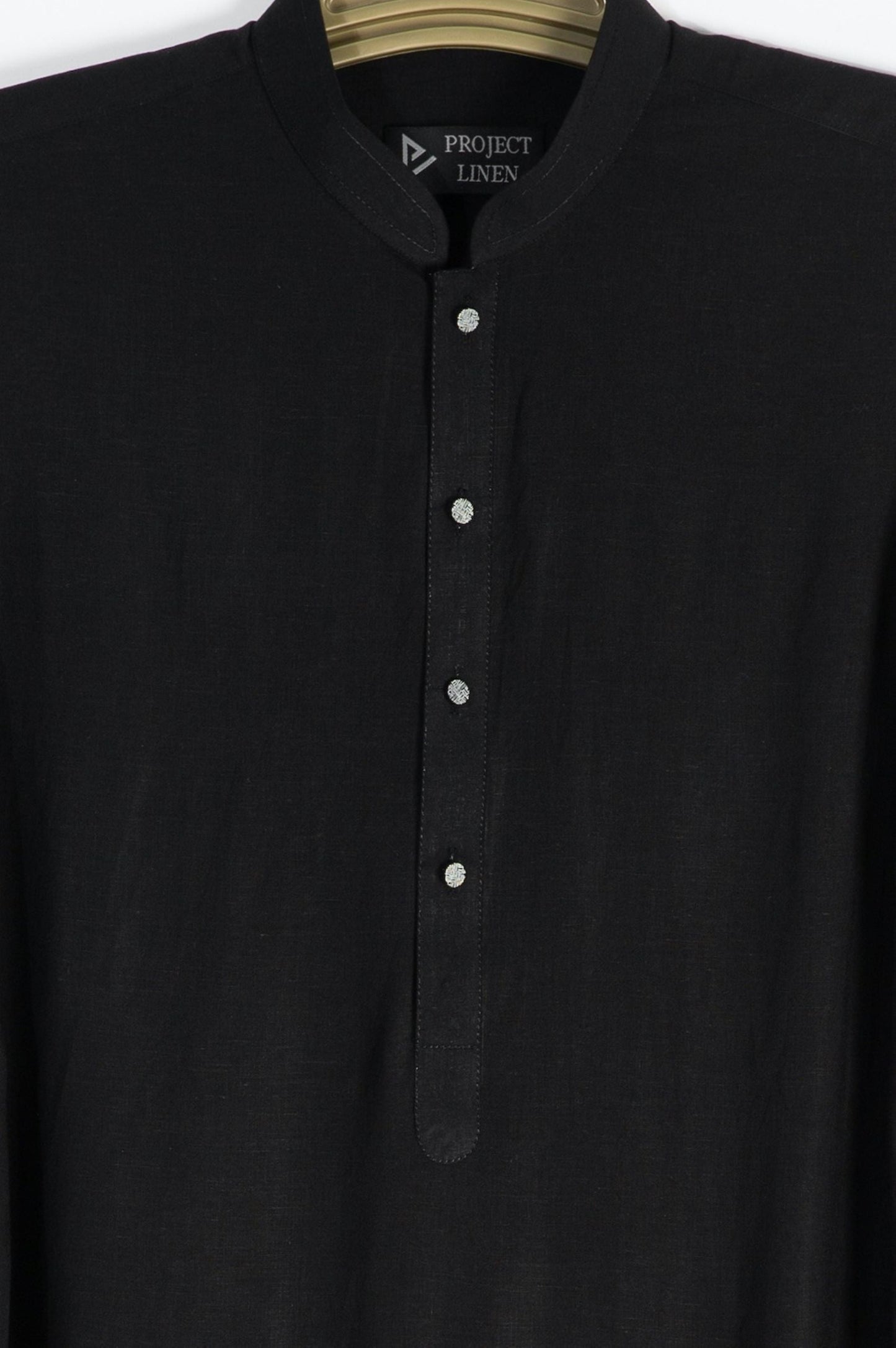 Team black linen kurta