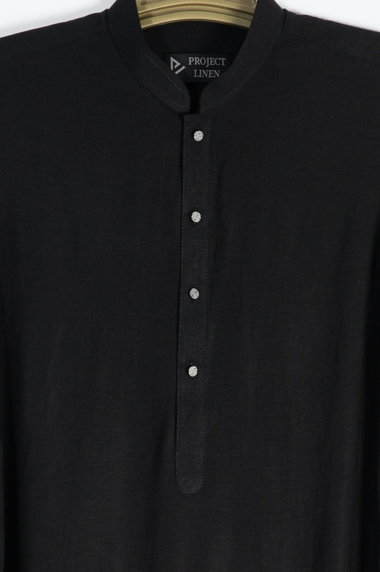Team black linen kurta