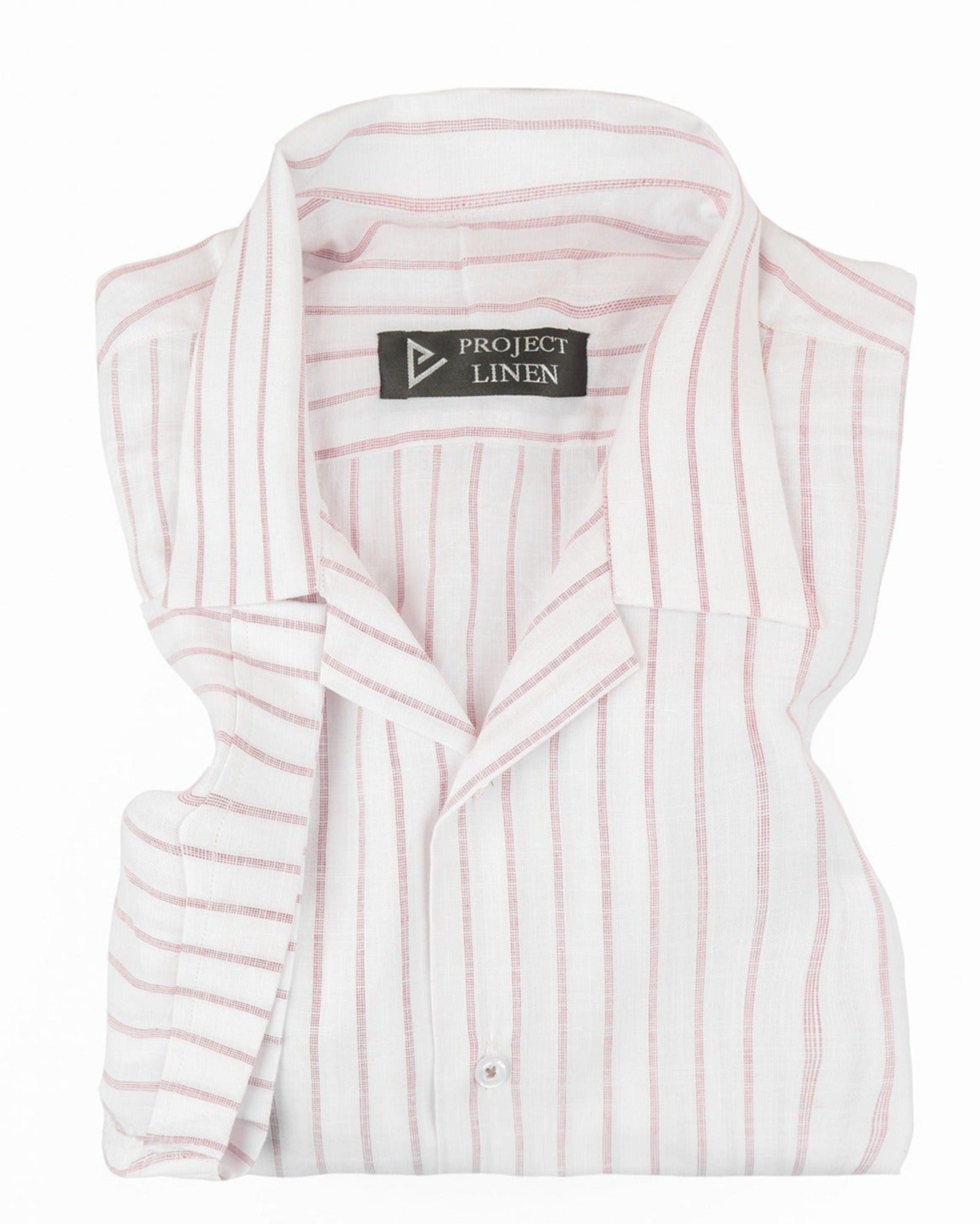 Project Linen White & Pink Striped Cuban Linen Shirt - Her's – Project Linen
