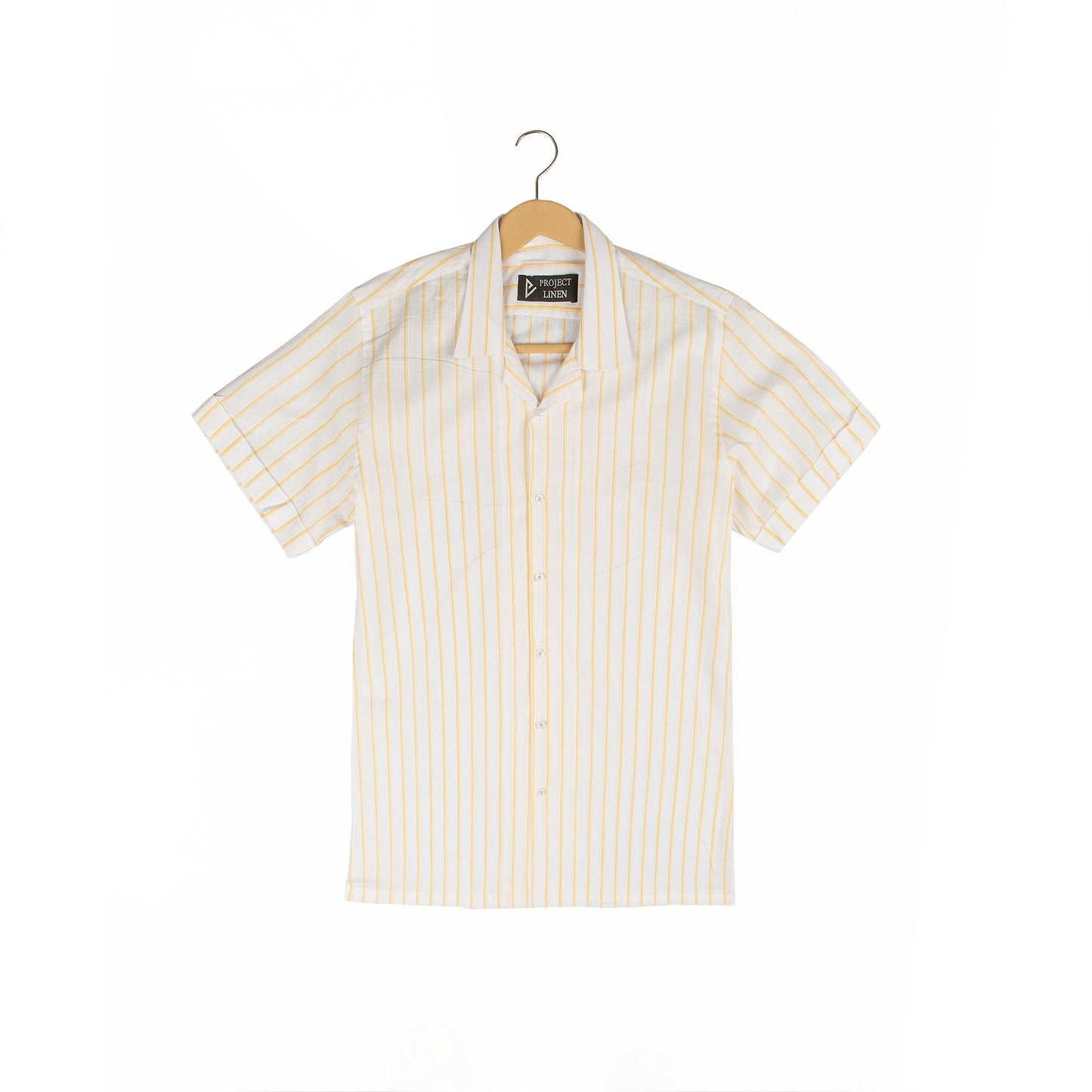 White & Yellow Striped Cuban Linen Shirt - Her's