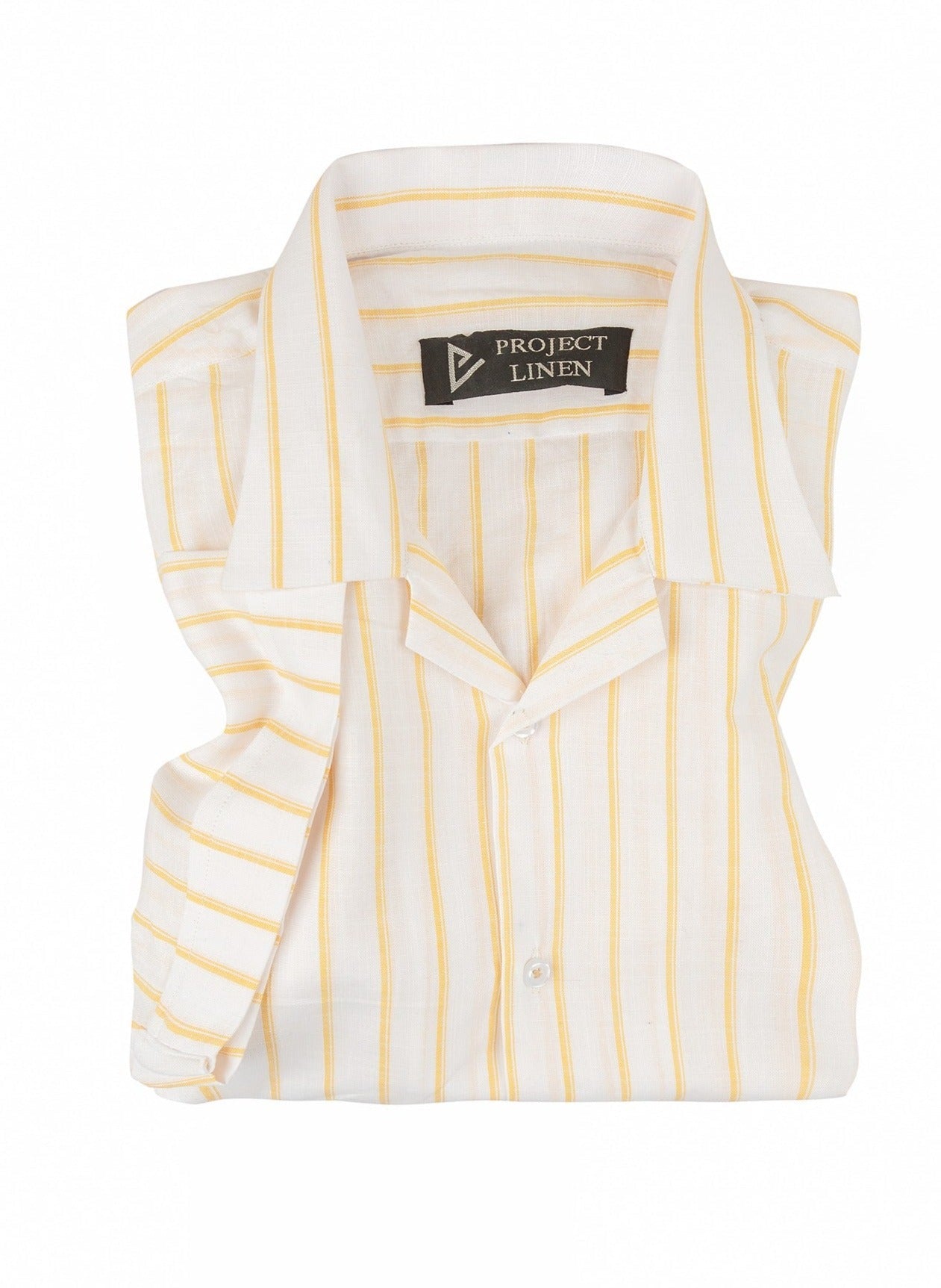 White & Yellow Striped Cuban Linen Shirt - Her's