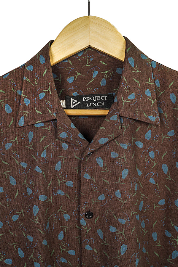 Brown Printed Cuban Linen Shirt. – Project Linen