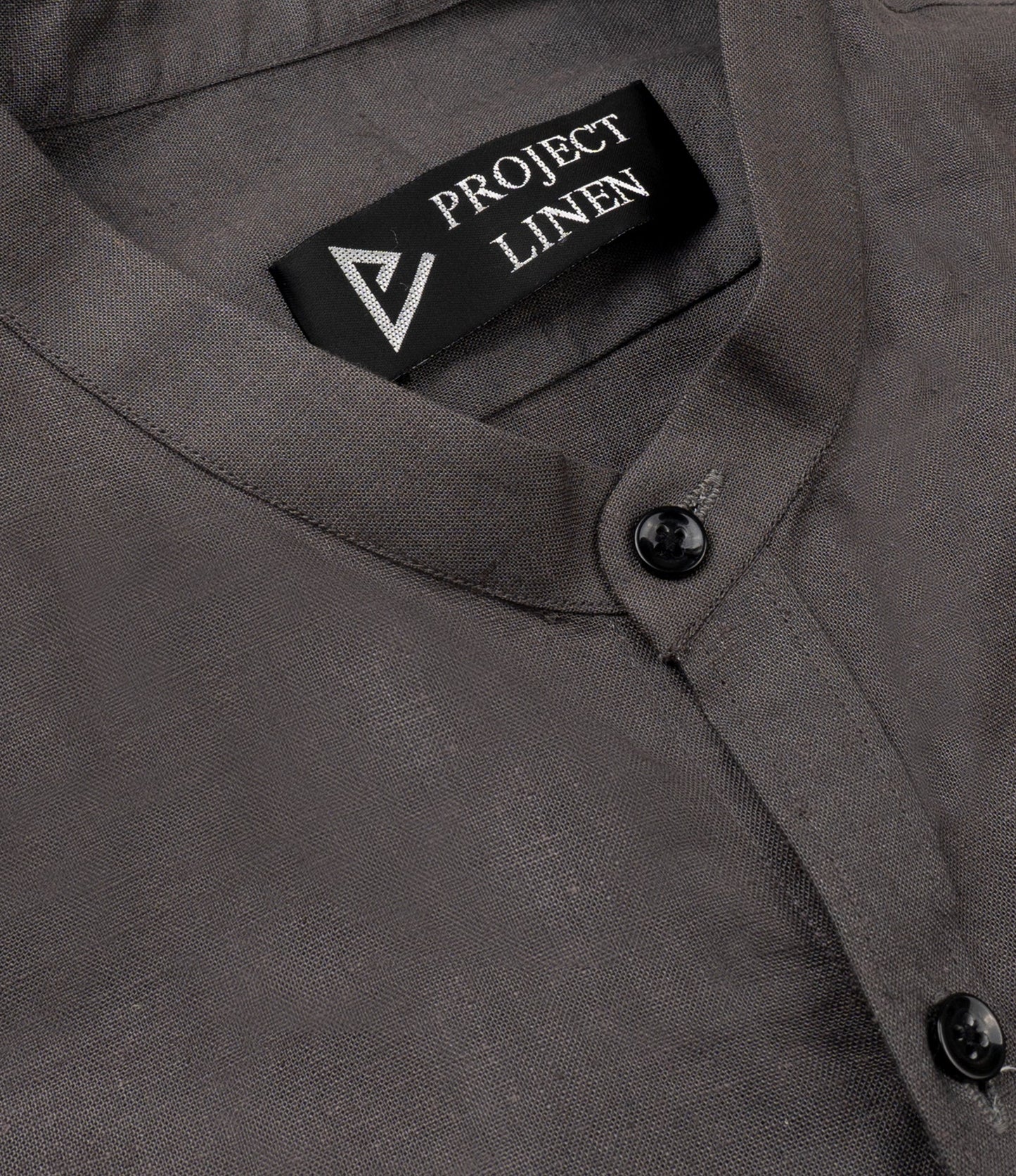 Grey band Collar Linen Shirt - Her's