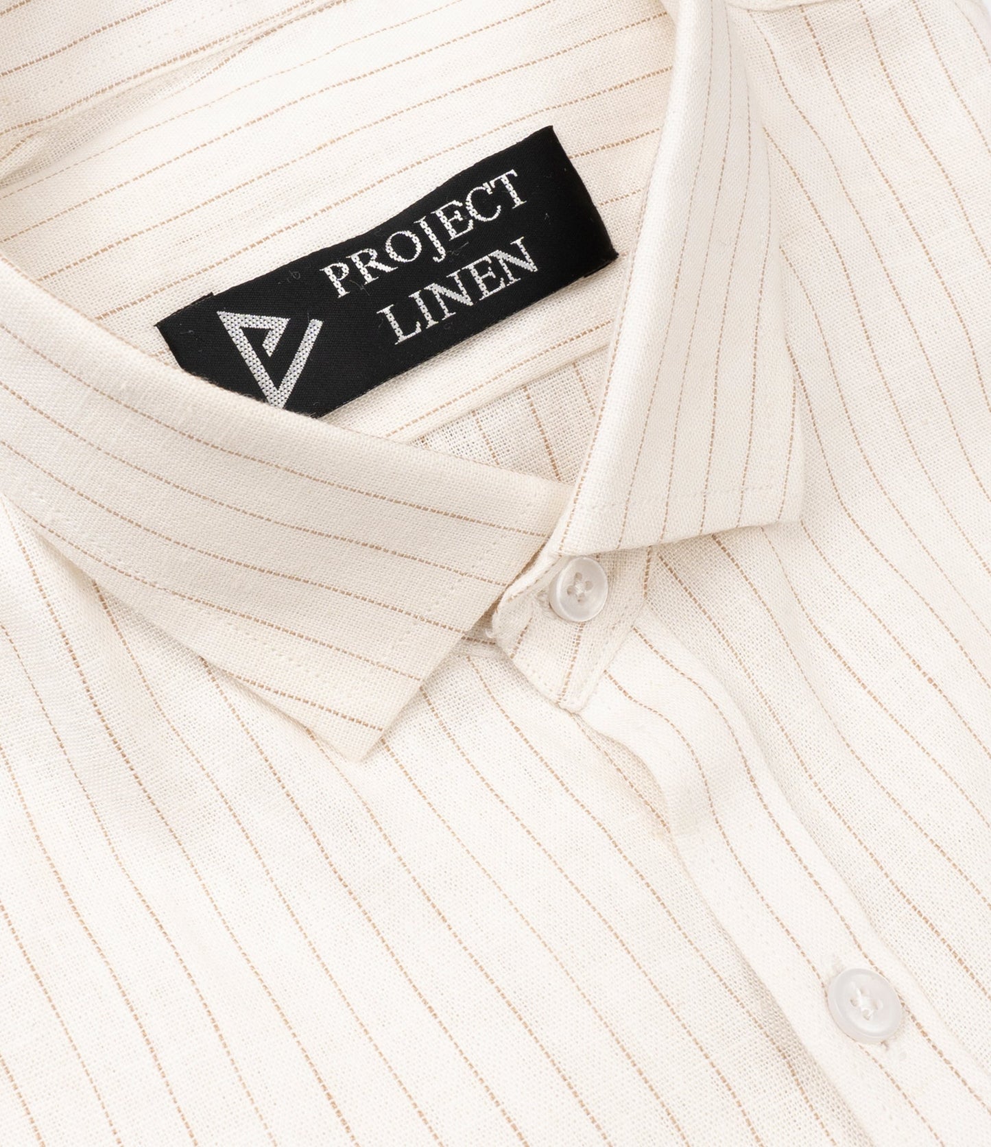White Brown Stripe Linen Shirt - Her's
