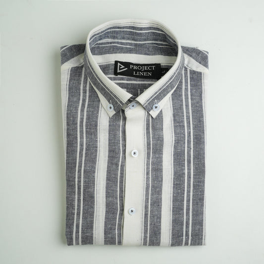 Grey Bold Striped Linen Shirt - Her's