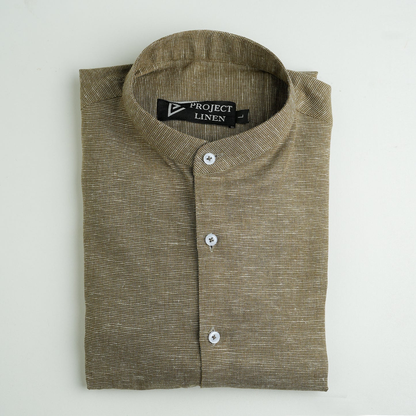 Olive Breeze Mandarin Linen Shirt - Her's