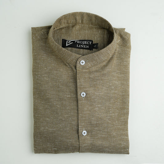Olive Breeze Mandarin Linen Shirt - Her's