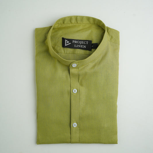 Verdant Grace Mandarin Linen Shirt - Her's