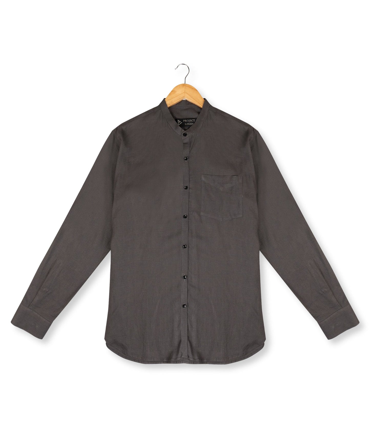 Grey band Collar Linen Shirt - Her's