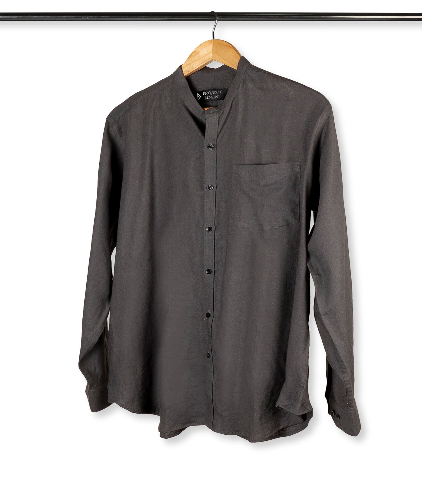 Grey band Collar Linen Shirt - Her's