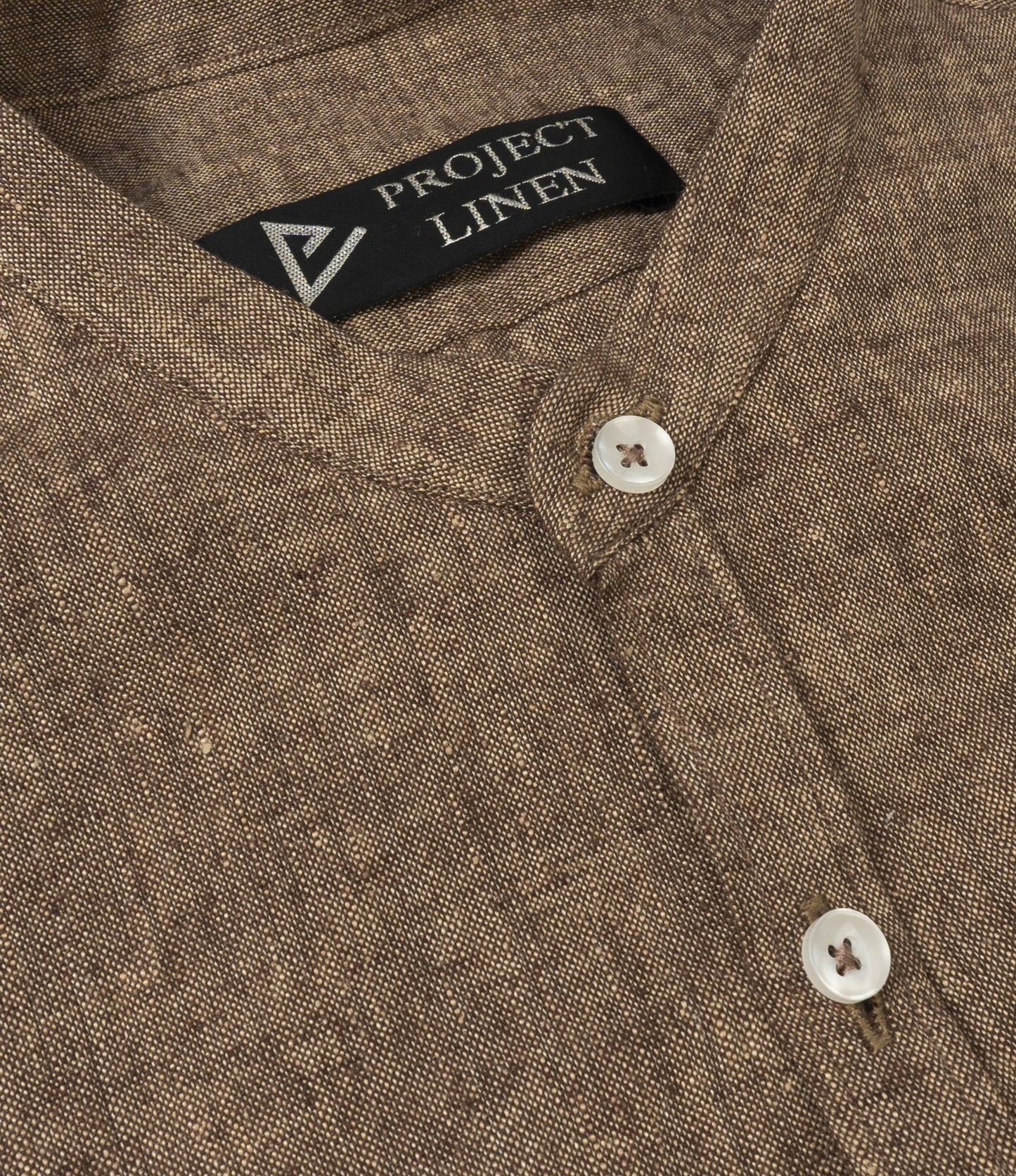 Brown Band Collar Linen Shirt - Her's