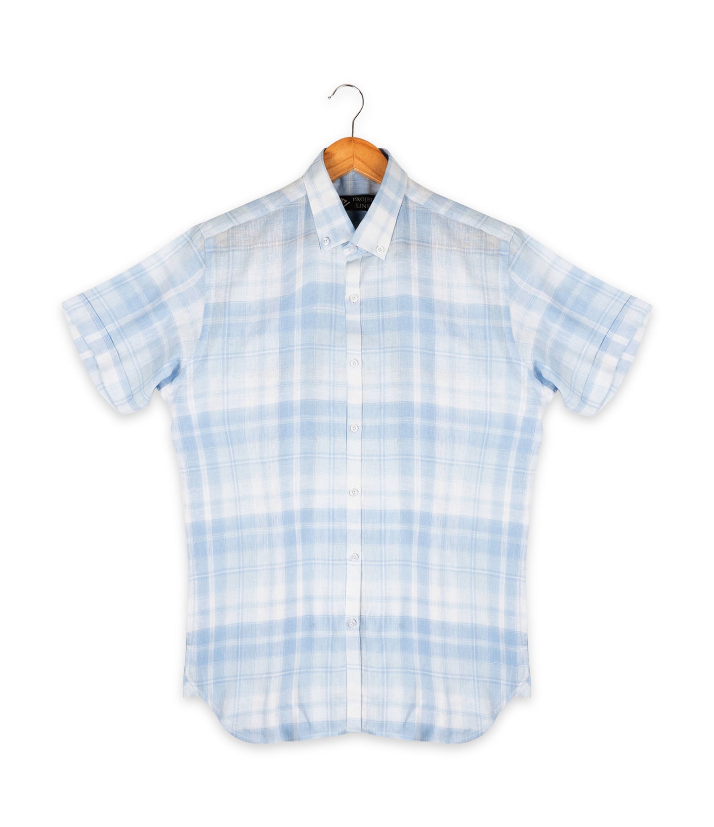 Blue Checkered Button Down Linen Shirt