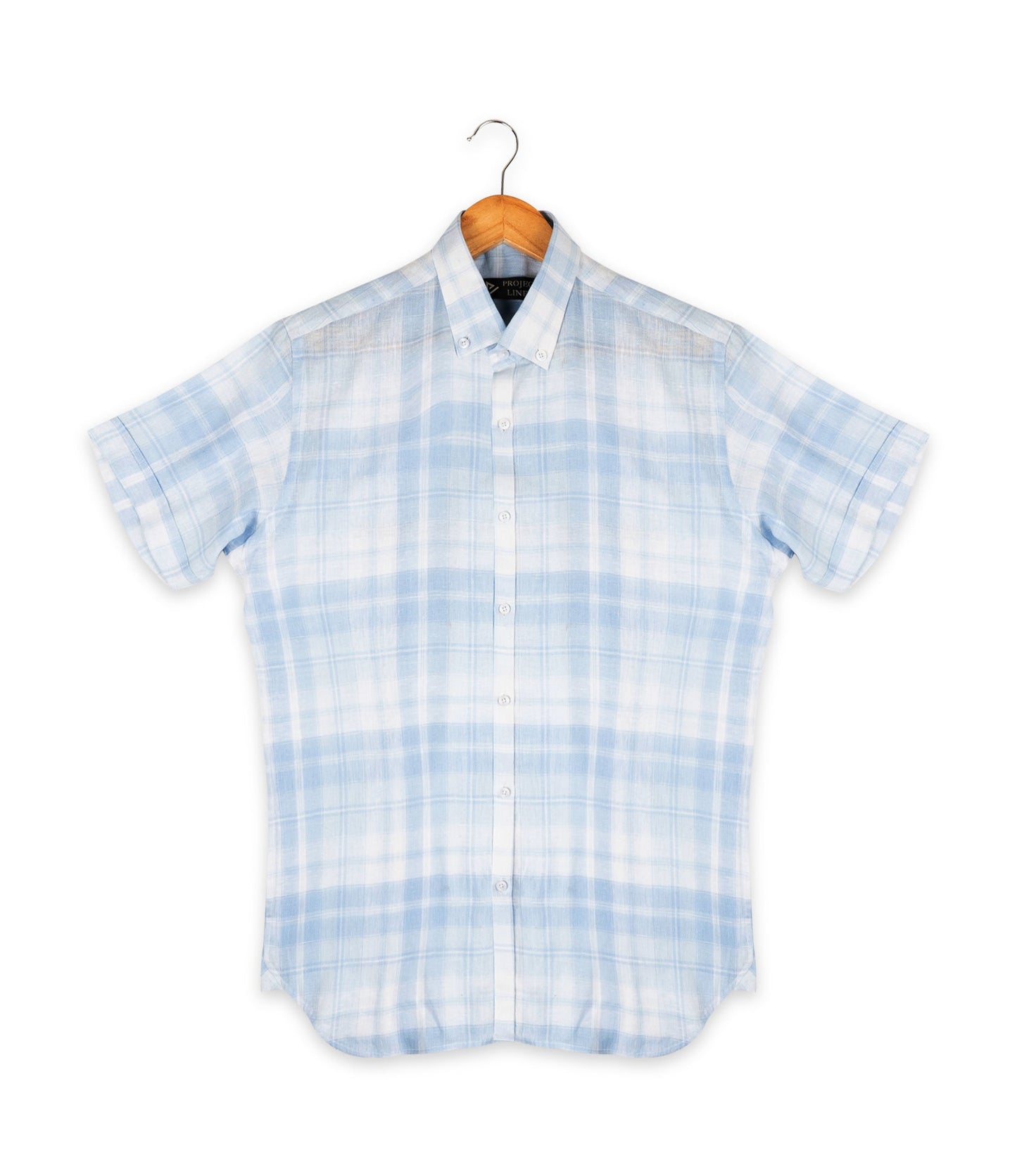 Blue Checkered Button Down Linen Shirt - Her's