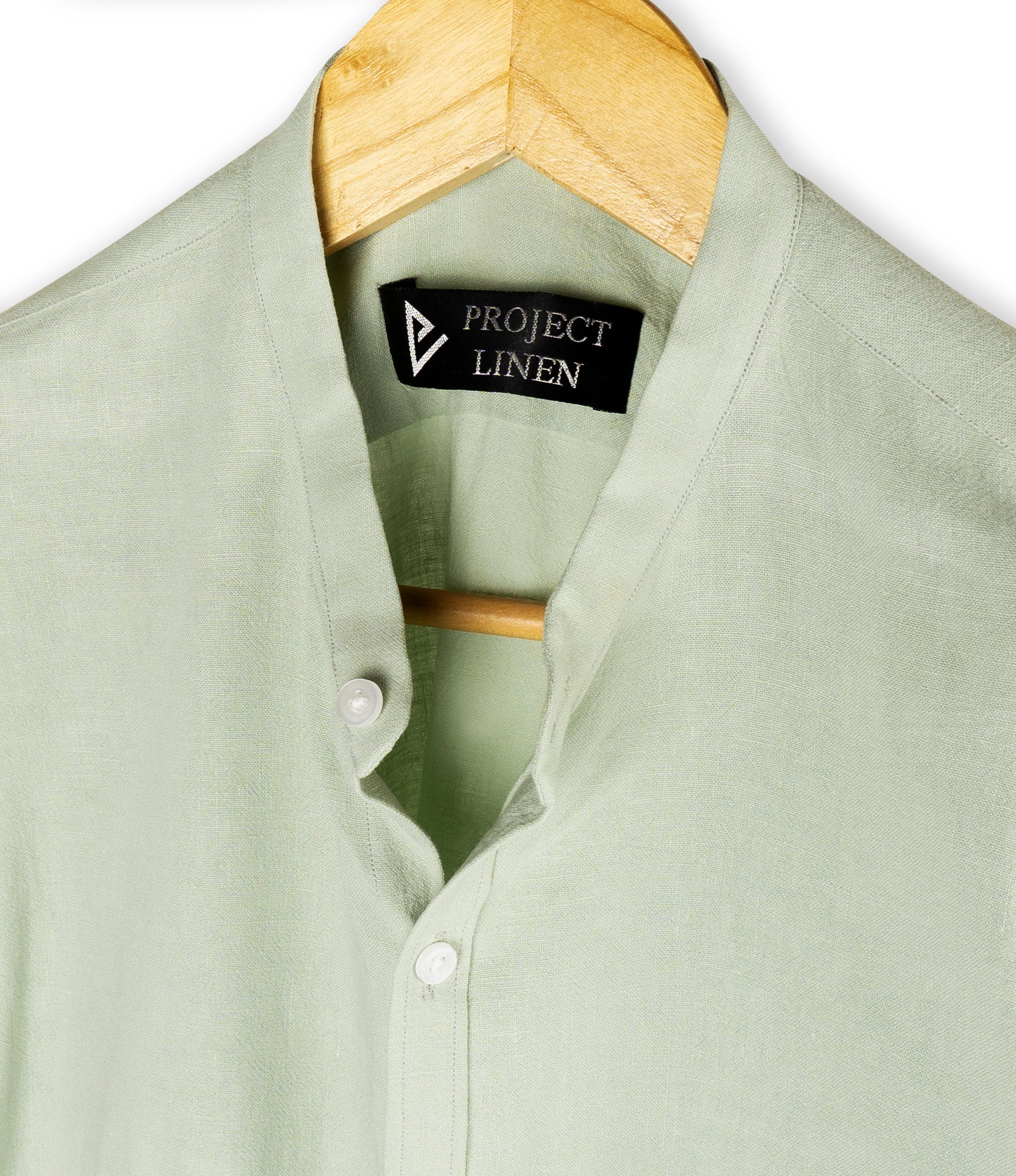 Project Linen Pastel Green band Collar Linen Shirt – Project Linen