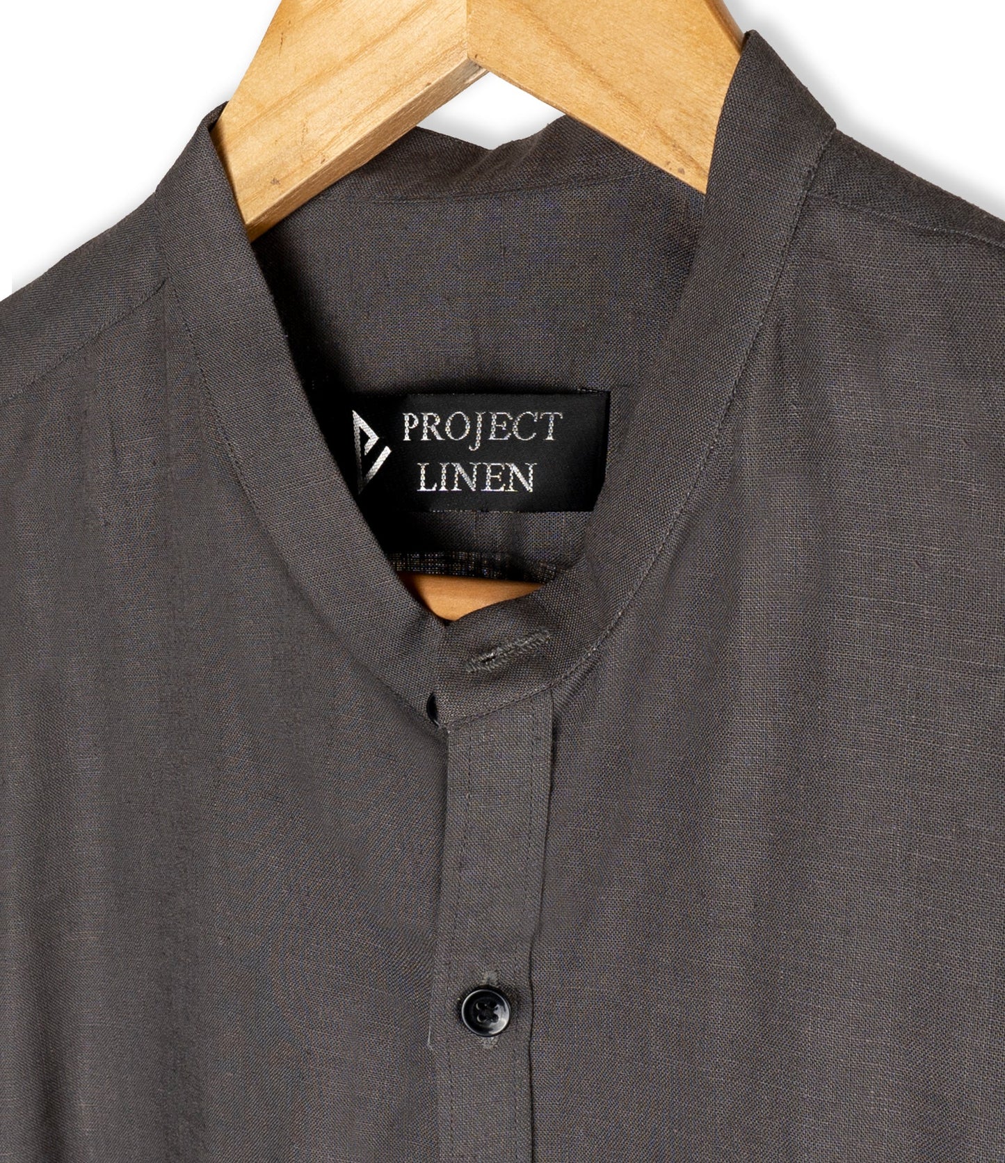 Grey band Collar Linen Shirt - Her's