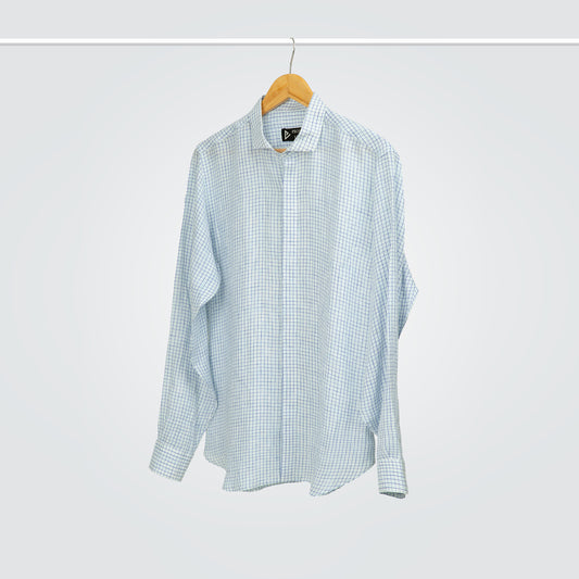 Blue/Green Checkered Linen Shirt