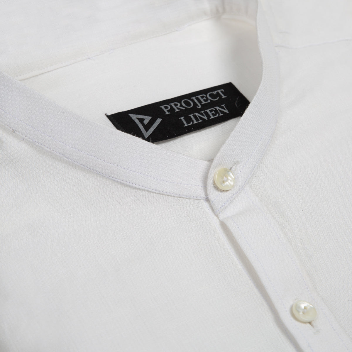 White Band Collar Linen Shirt